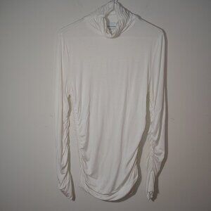 Soft Surroundings Ruched Bodycon Turtleneck Mini Dress Sz Medium White Cream